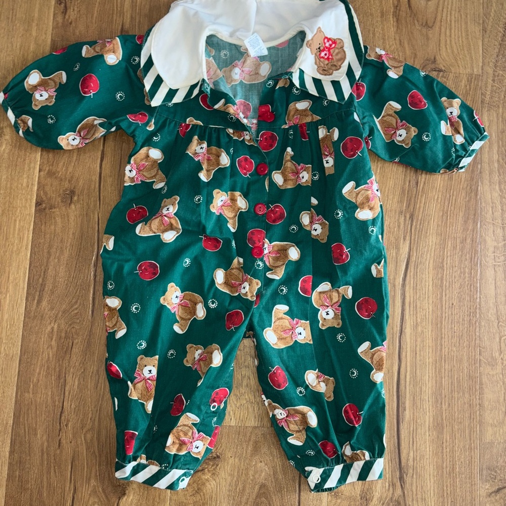 Rare vintage Green Bear Print Kids One Piece